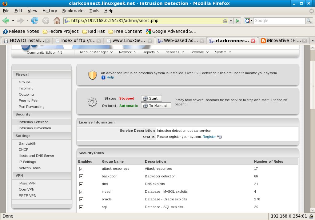 07clarkconnectintrusiondetection Configure Intrusion Detection System