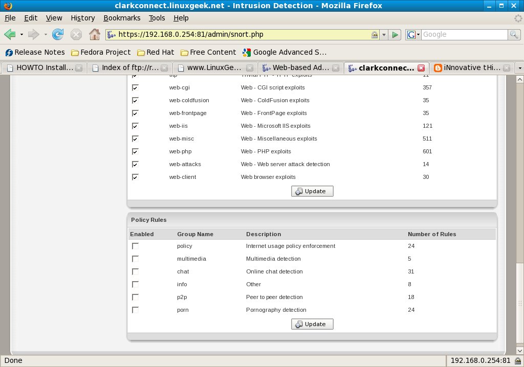08clarkconnectintrusiondetection Policy Rules allow you to enforce network policy.