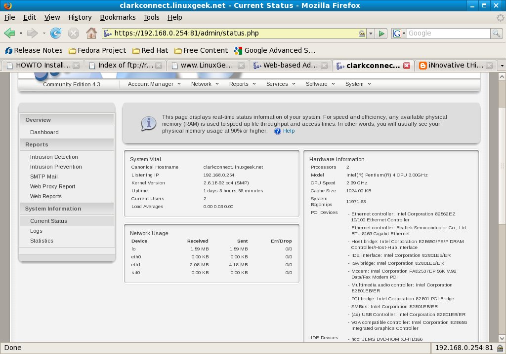 15clarkconnectcurrentstatus This page displays real-time status information of your system.