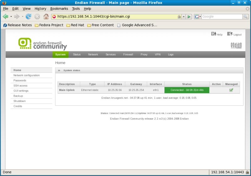 Endian Firewall Home Page Endian Firewall Home Page